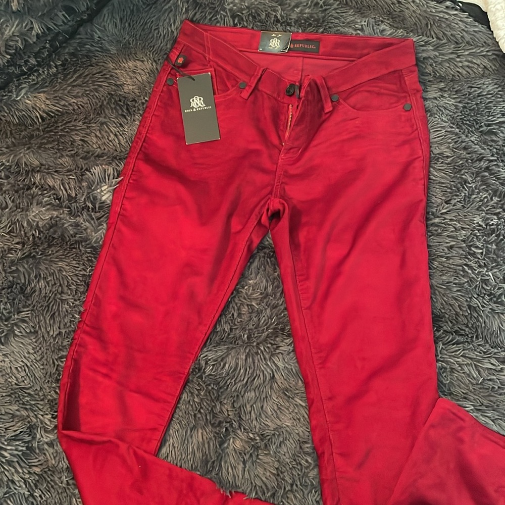 Rock & Republic Poison Apple Red Berlin Skinny Corduroy Pants Size 8